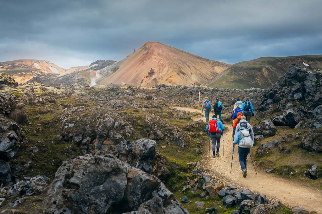 Hikers on the Laugavegur trail, Iceland Highlands
