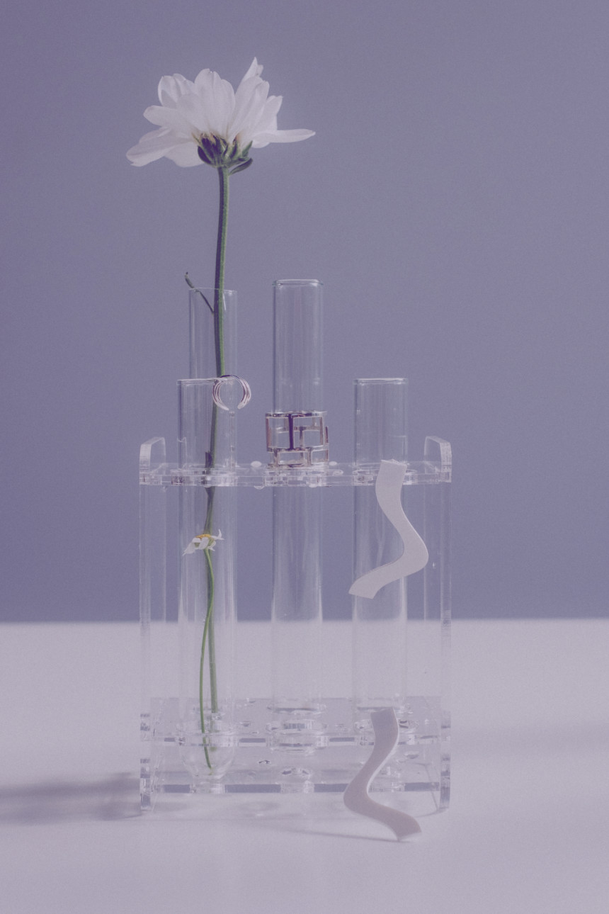 Eine Blume, die aus einem Labor-Glas wächst 