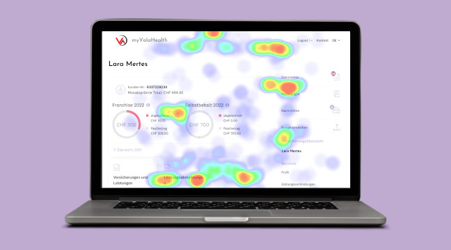 Eine Heat Map eines Bildschirmausschnitts, die einen eingeloggten Account zeigt