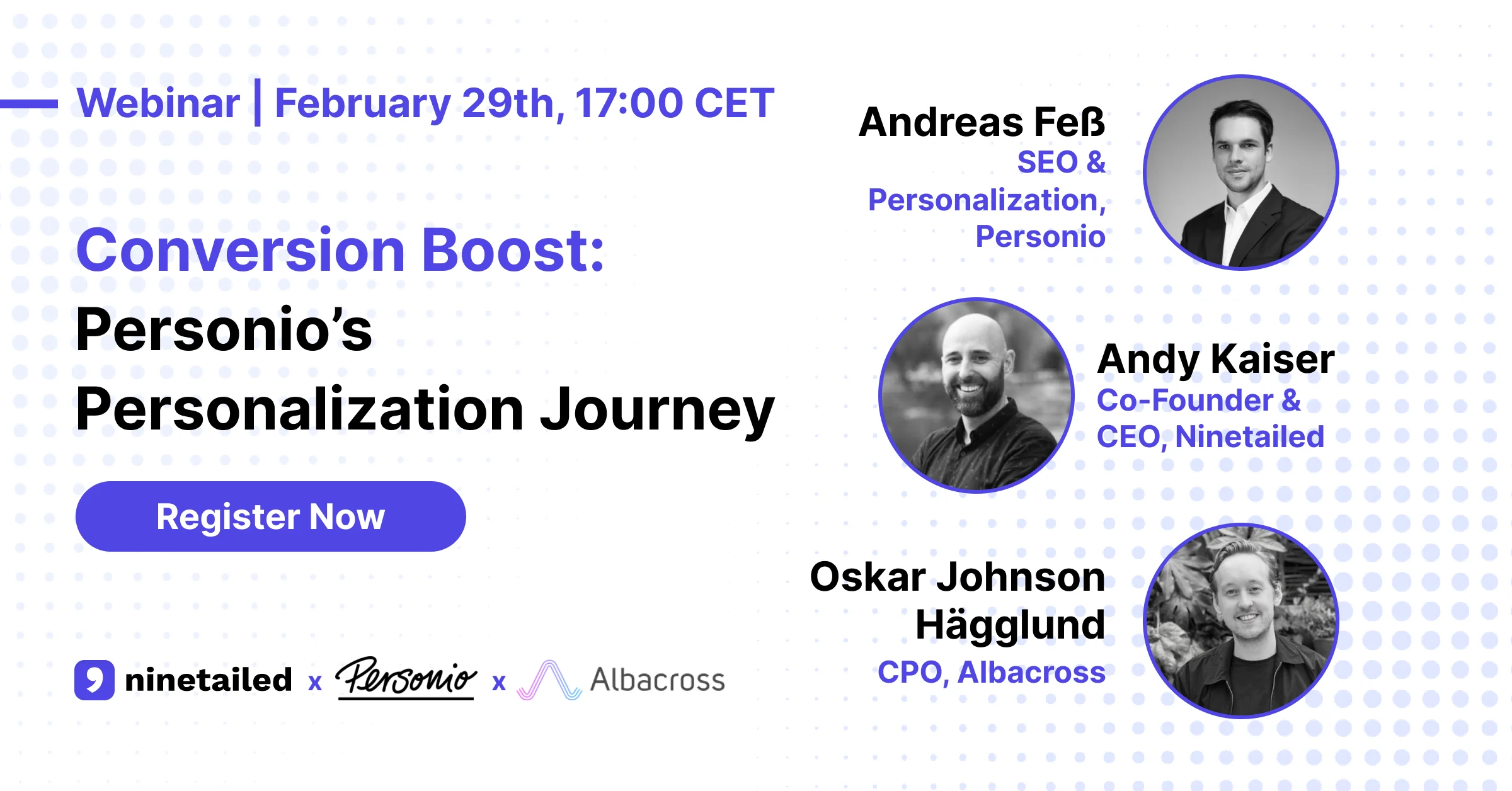 Webinar Banner with Personio, Ninetailed and Albacross