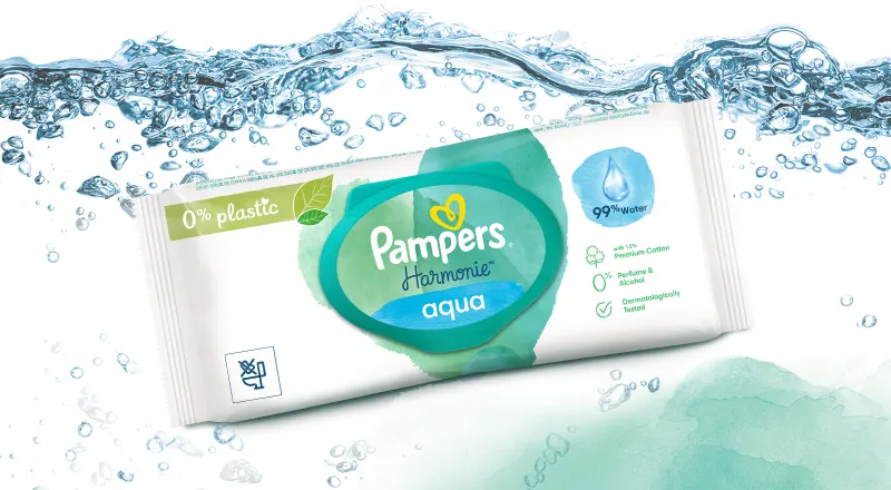 PampersÂ® Harmony Aqua 0% plastic