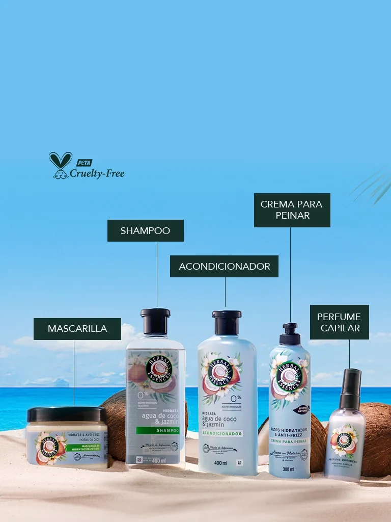 La colección completa de Mascarilla, Shampoo, Acondicionador, Crema para peinar y Perfume Capilar en la playa