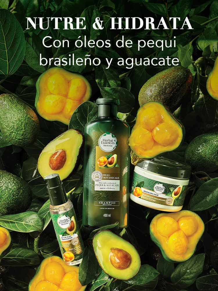 NUTRE & HIDRATA con óleos de Pequi brasileño y aguacate - productos libres de parabenos y sulfatos aptos para cabello ondulado