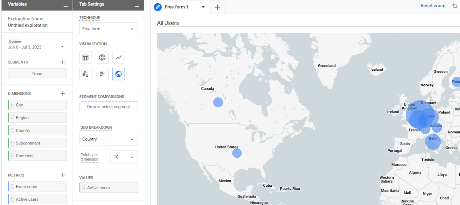 Geo-location report in GA4