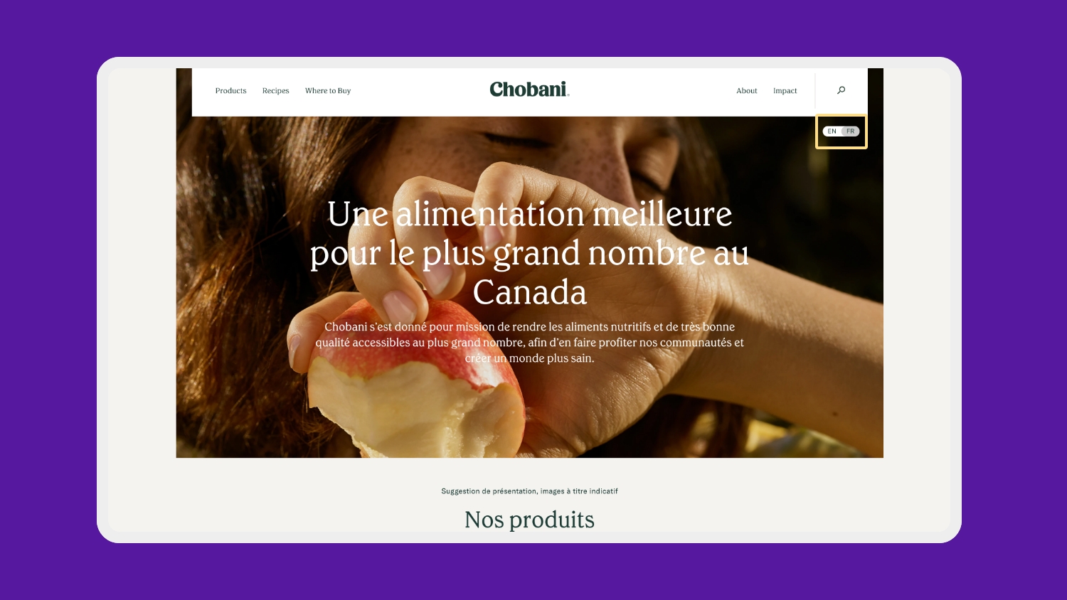 Site Web de Chobani Canada