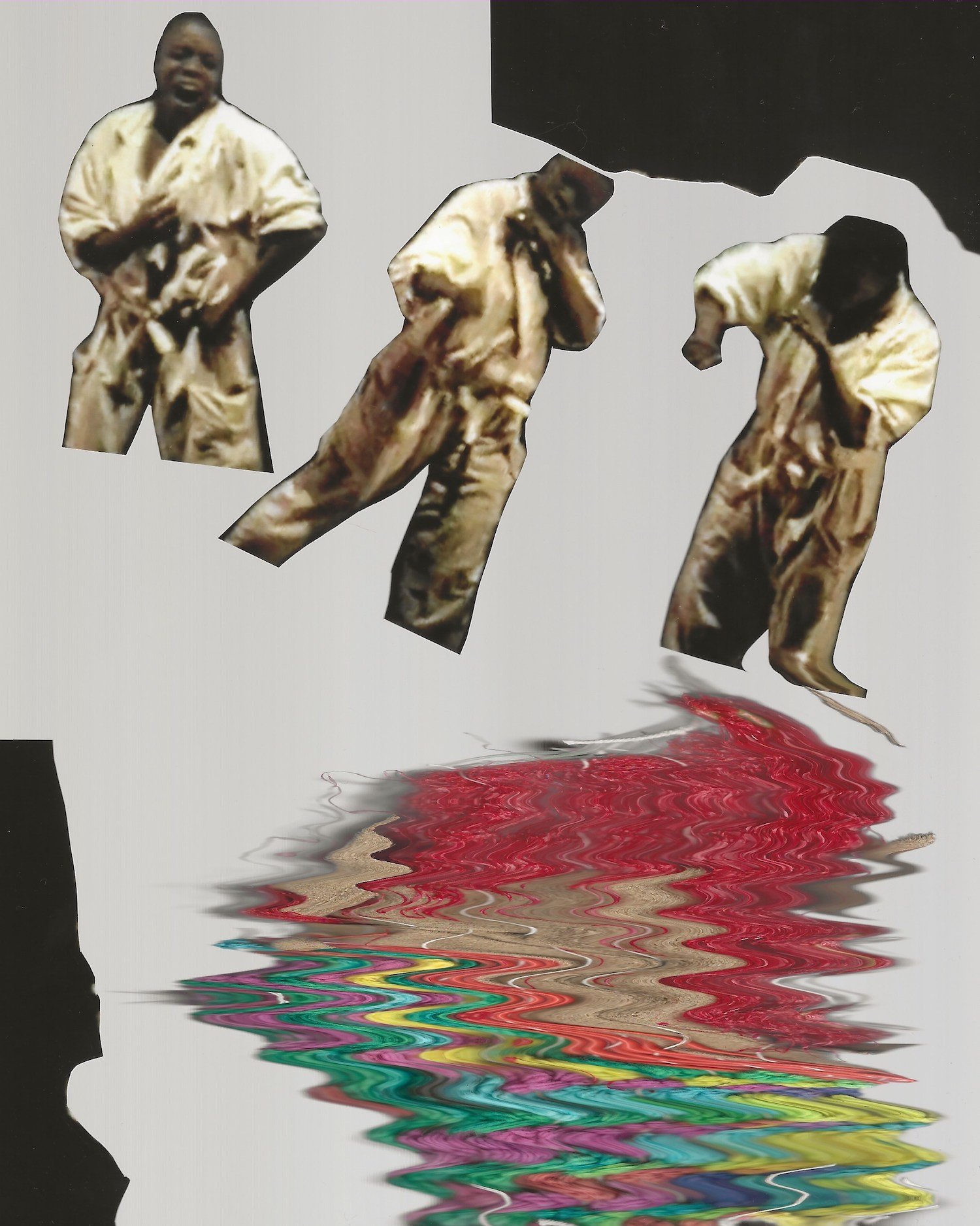 A.J. McClenon, Inspirited by For J.B. & 3B49, 2022. Collages with video stills from recording of Blondell Cummings, For J.B. and 3B49 at The Kitchen, November 30–December 3, 1989.