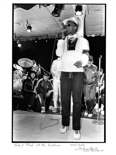 Fab 5 Freddy at the Kitchen, 1983. Photo by Paula Court. 