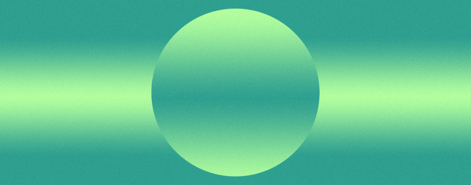 An abstract illustration of a circle floating in the center and both the circle and background shift in a gradient from light green to dark green.