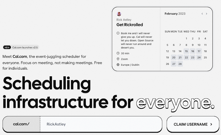 Front page of cal.com