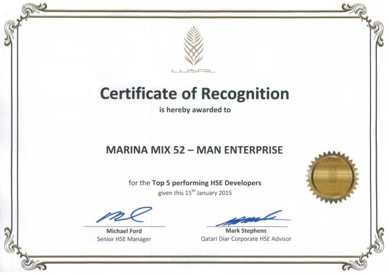 Certifications Marina Mix