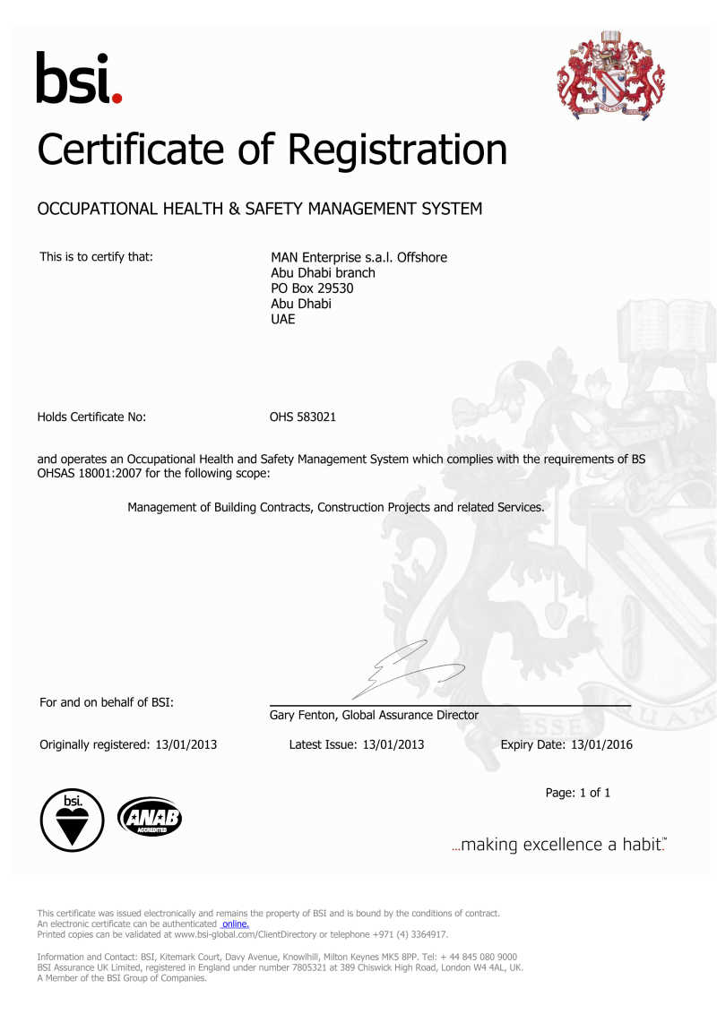 bsi. Certificate of Registration OCCUPATIONAL HEALTH & SAFETY MANAGEMENT SYSTEM