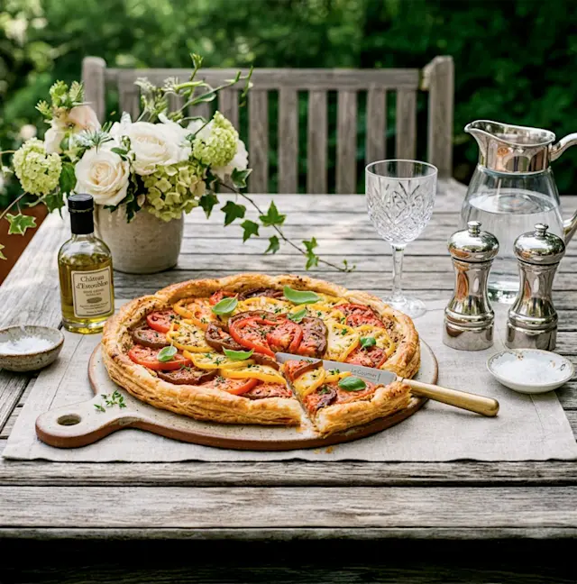 Recette de la tarte fine aux tomates d'antan et moutarde