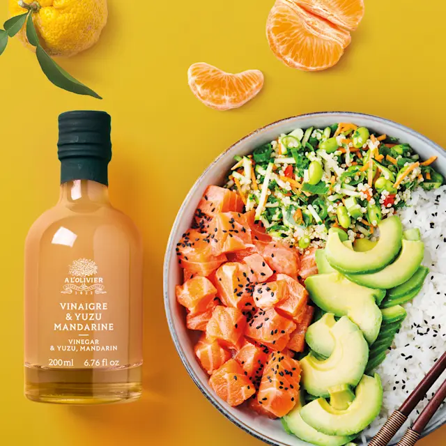 Poke Bowl au saumon au vinaigre & yuzu-mandarine A l'Olivier