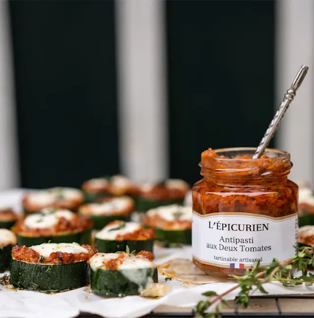 Mini-pizzas estivales : courgette, tomate, mozzarella