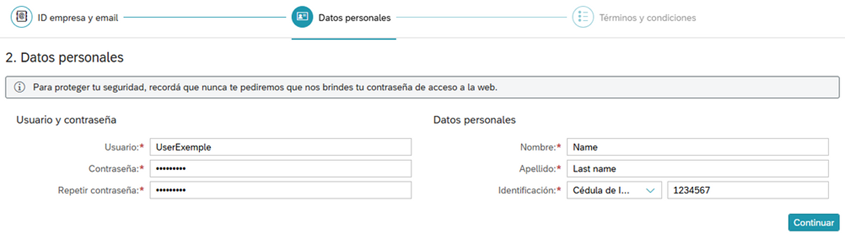 Registro empresa - Datos personales