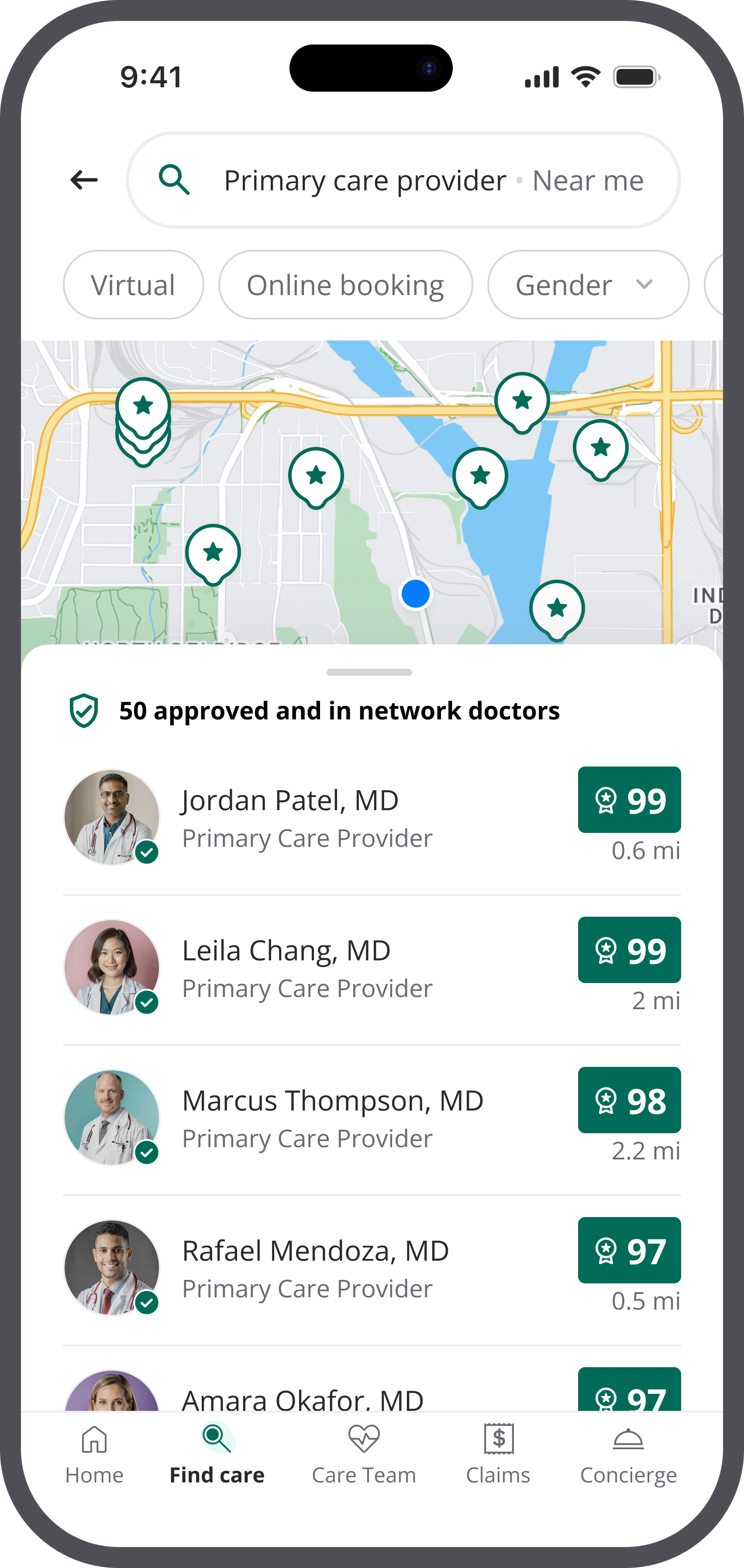 Garner app provider search screen