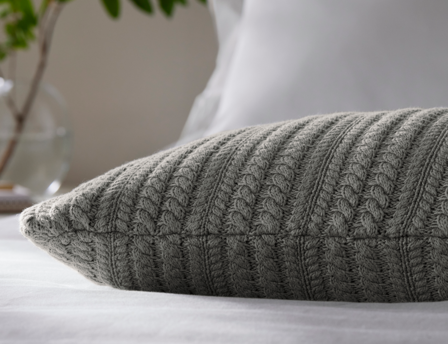 Grey knit throw store pillow