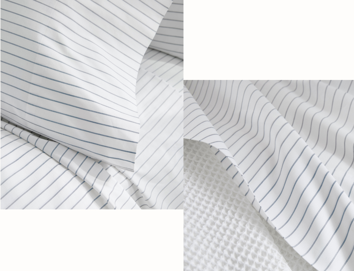 Detail close up of Percale Simple Stripe Sheet Set in Navy Simple Stripe