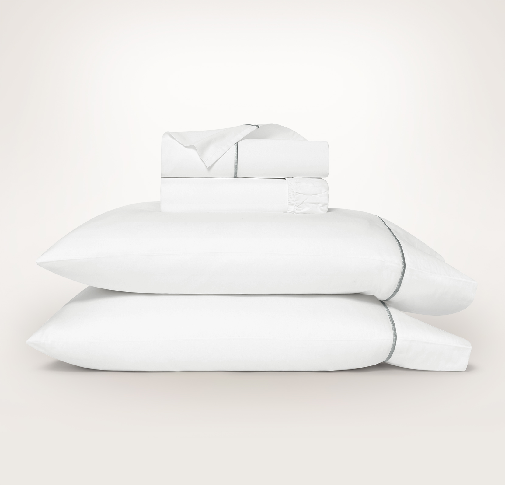 Signature Embroidered Sheet Set - White/Shore - Side Stack 