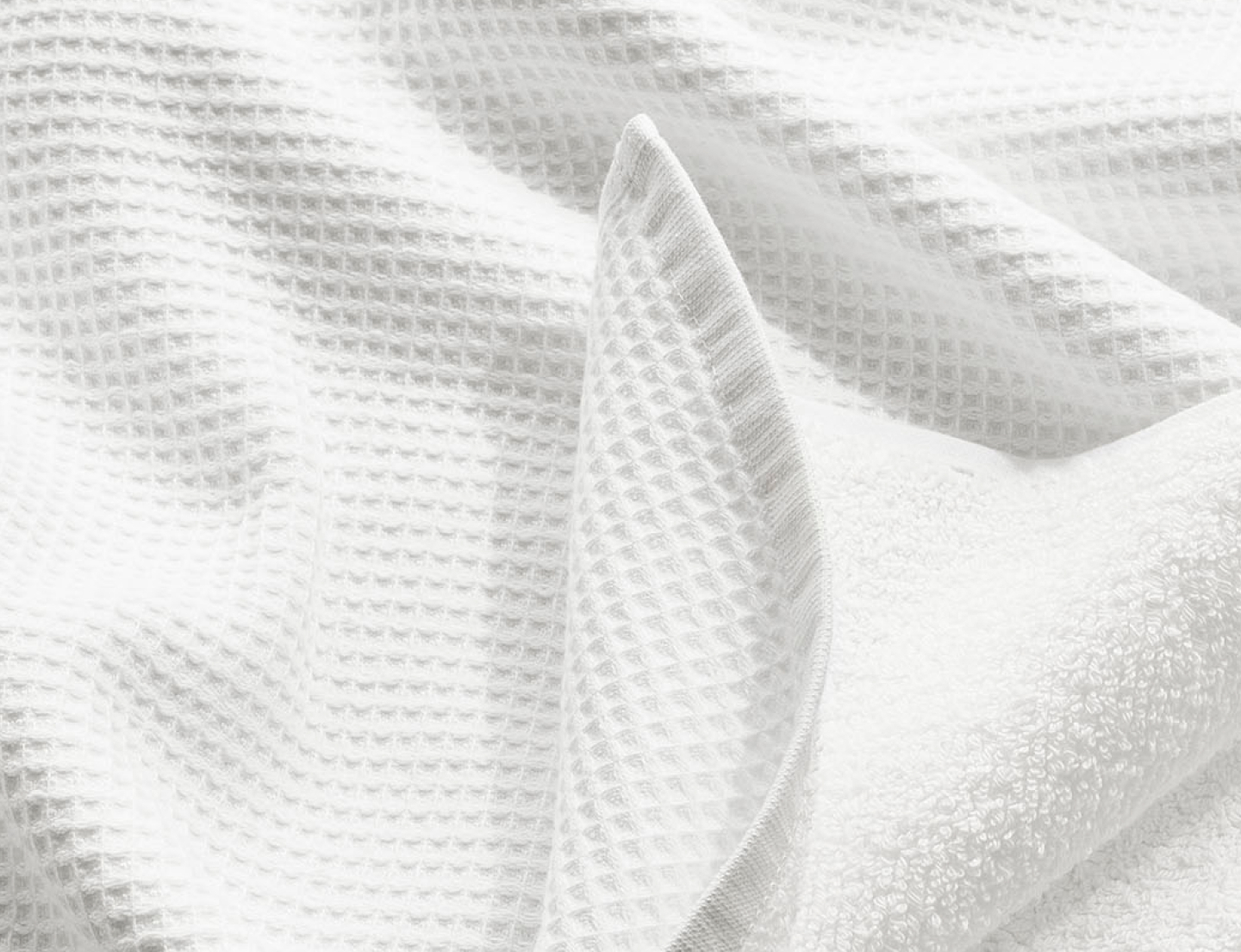 Detail close up of the Waffle Terry Bath Towel in White