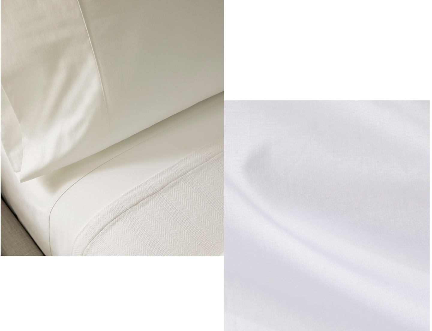 Detail close ups of the Percale Sheet Set in White