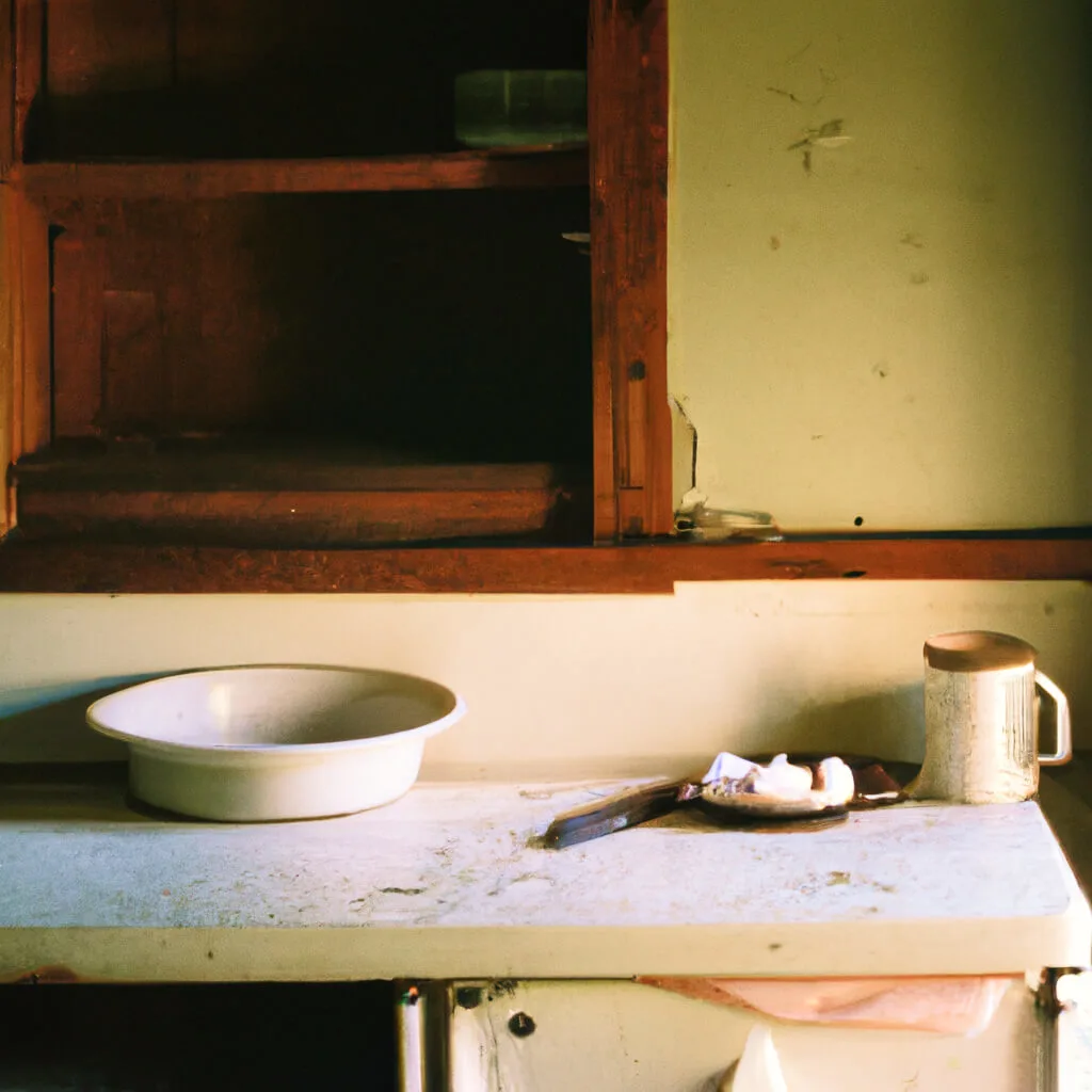 Image depicting the kitchen of an Amish farmhouse. The image was generated using DALL-E and a phrase from musician Laurie Anderson's contribution to Wild Memory Radio.