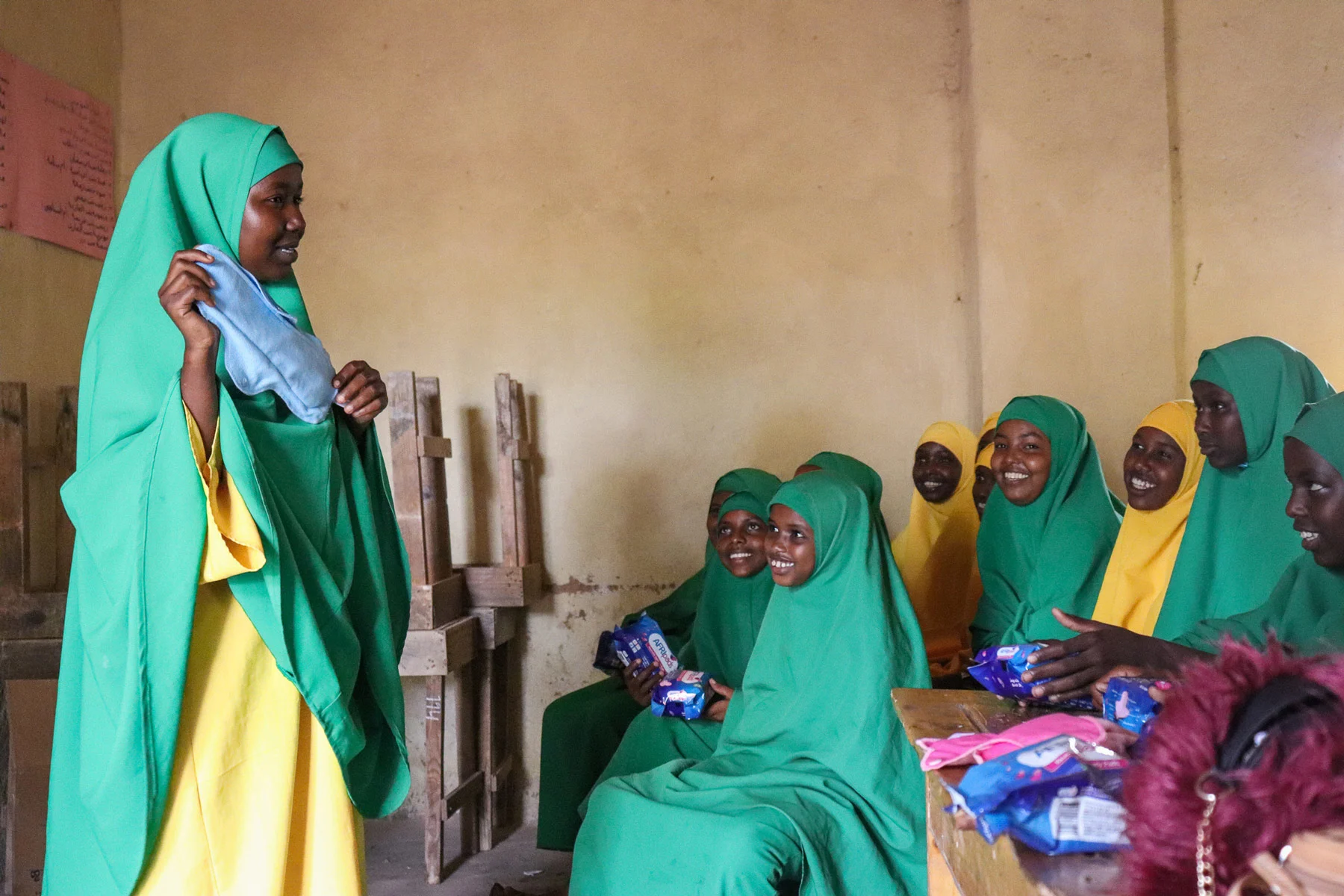 Zulekha Muhamud teaching fellow students how to use pads at Hudur primary school in south west Somalia