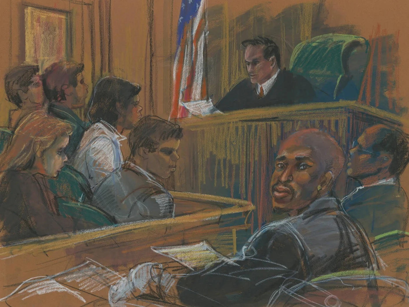 Tupac Shakur trial, 1995. Image courtesy Marilyn Church / Library of Congress, Prints & Photographs Division