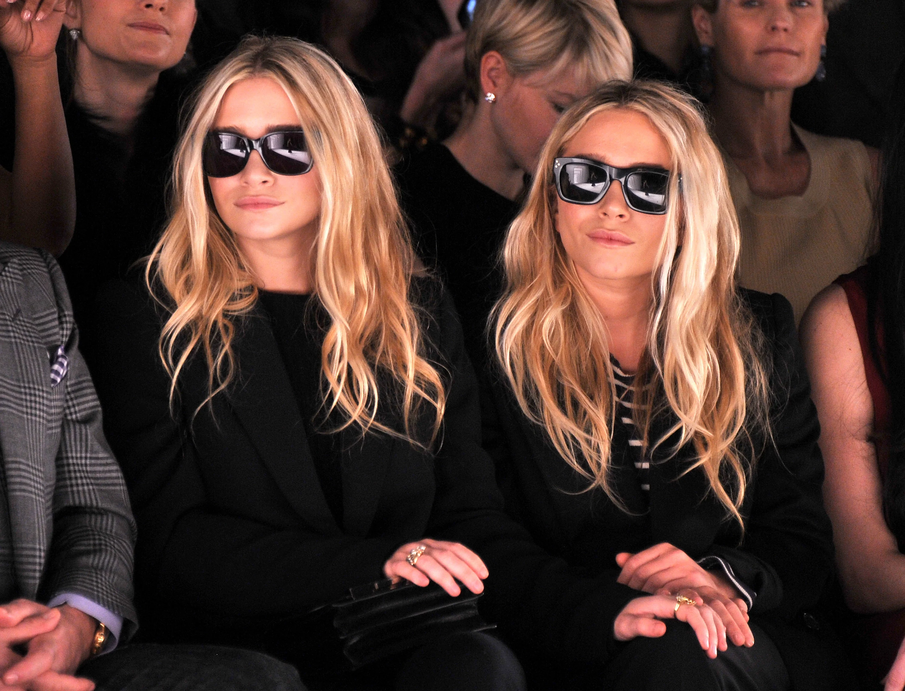 Ashley Olsen and Mary-Kate Olsen attend the J. Mendel Fall 2012 fashion show during Mercedes-Benz Fashion Week at The Theatre at Lincoln Center on February 15, 2012 in New York City. (Photo by Stephen Lovekin/Getty Images for Mercedes-Benz Fashion Week)