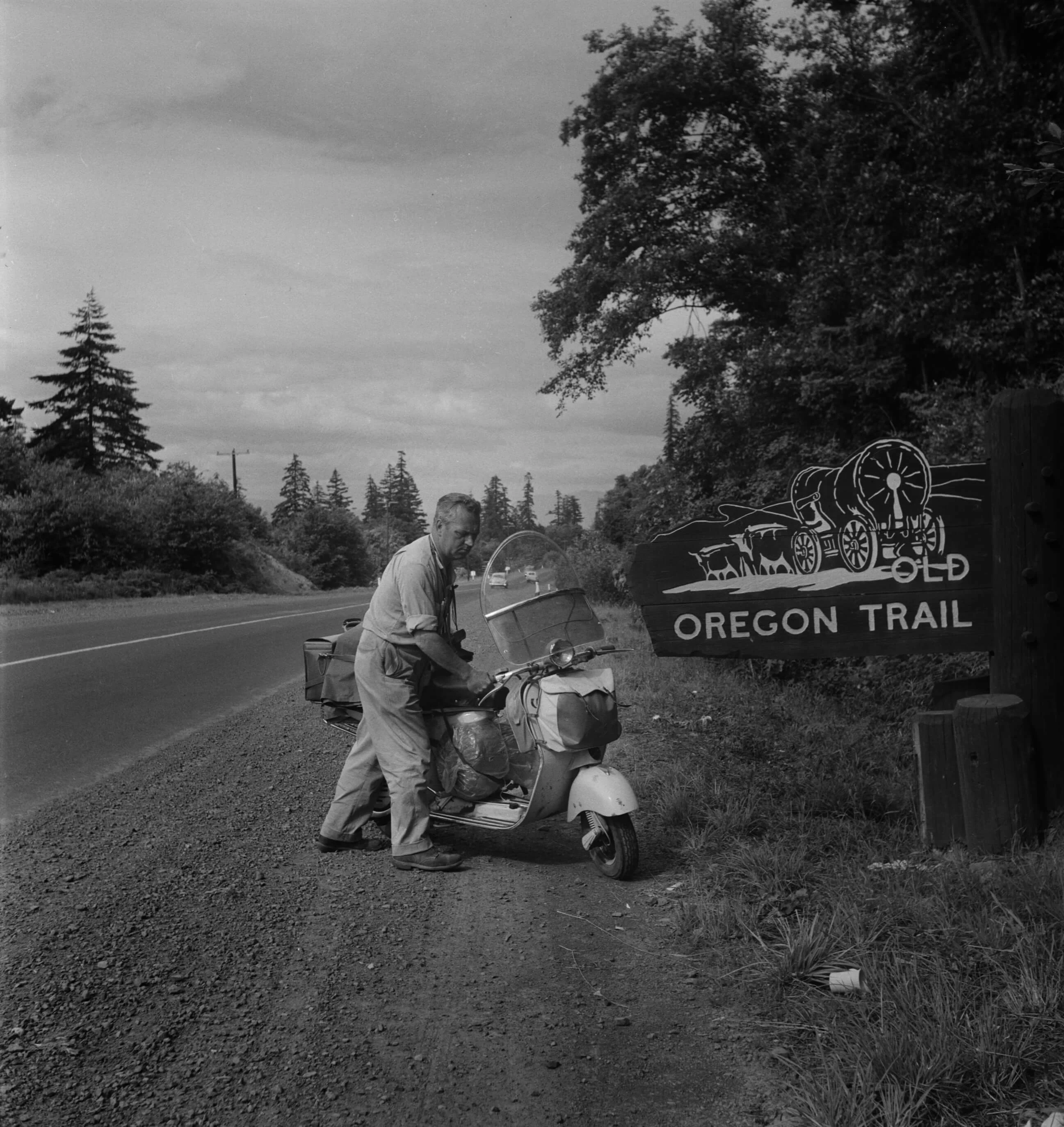 Left: Todd walking in Pennsylvania (Self Portrait), 1955 Right: Self Portrait with Scooter, Oregon, 1956