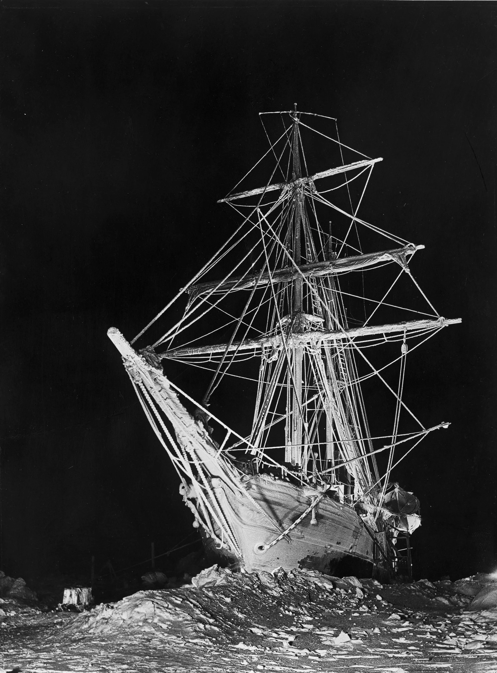 'The Long long night' Endurance beset by pack ice during the polar night. © Royal Geographical Society (with IBG)
