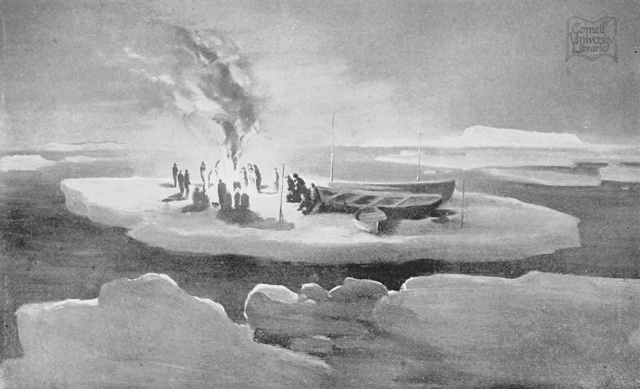 A drawing by George Marston, depicting a camp on an iceberg during the Endurance expedition to Antarctica, 1920. Via Wikimedia Commons
