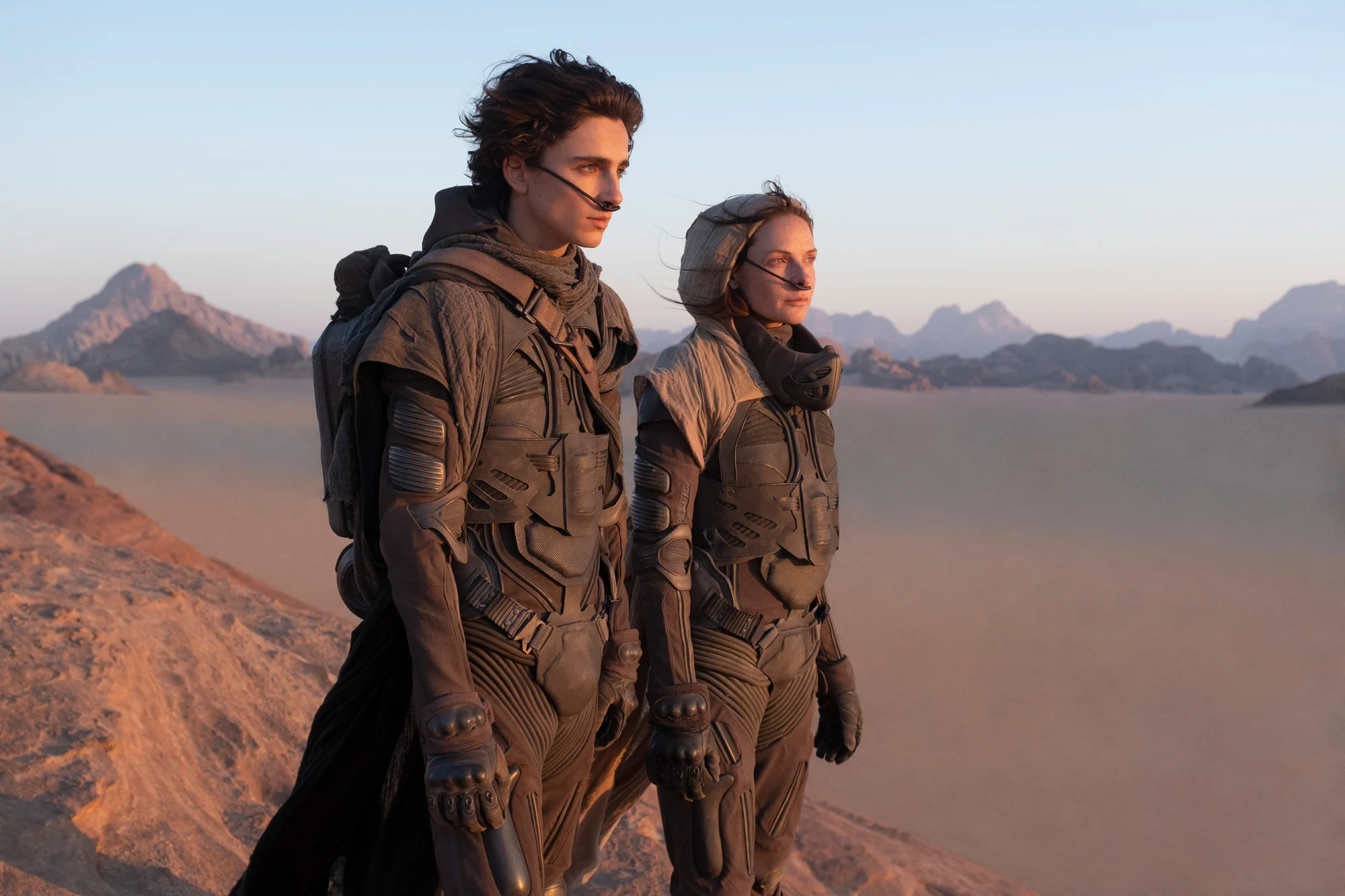 TIMOTHÉE CHALAMET as Paul Atreides and REBECCA FERGUSON as Lady Jessica in Warner Bros. Pictures’ and Legendary Pictures’ action adventure “DUNE,” a Warner Bros. Pictures release. Photo by Chiabella James