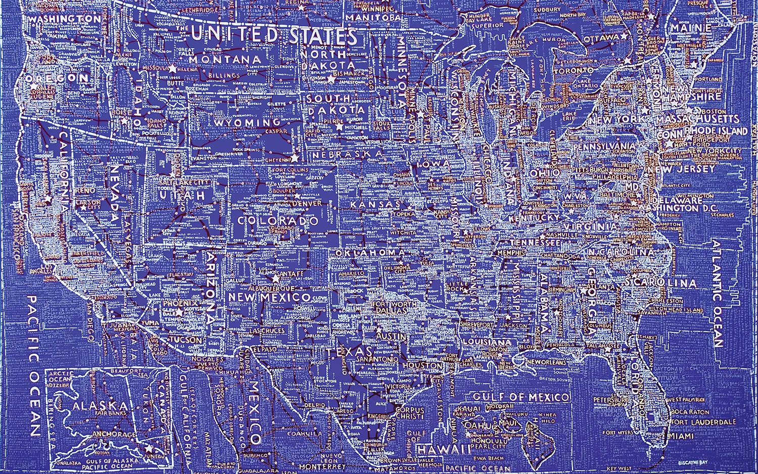 Paula Scher: The United States (Blue), 2007. 40″ X 60”. Hand-pulled Silkscreen.