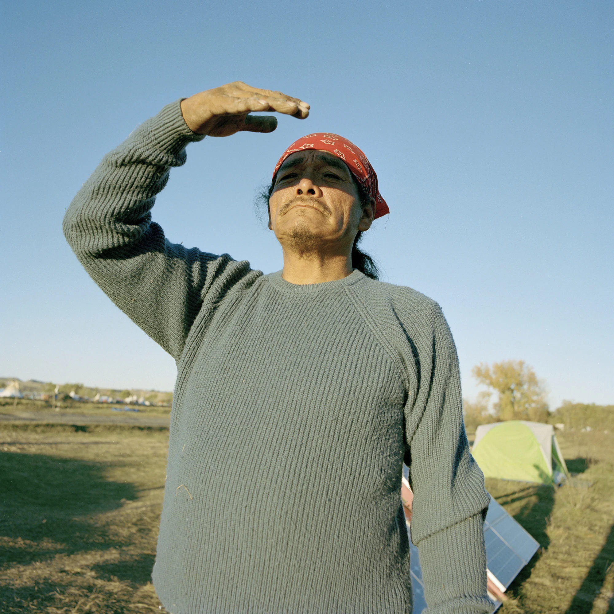 “Curly is the head of security at Rosebud camp, a smaller camp located south of the Cannonball river on Sioux lands. A few days after I’ve left a bald eagle descended and hanged out with Curly for an hour.”