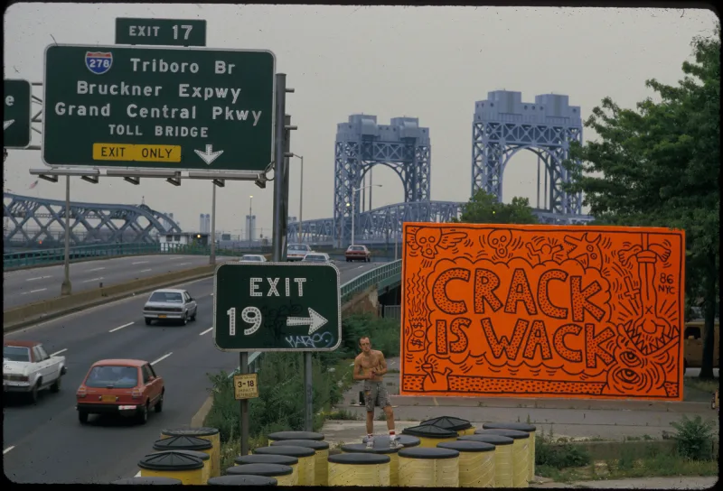 Crack is Wack Mural, 128th Street and Second Avenue, New York, June 1986 Tseng Kwong Chi photograph © Muna Tseng Dance Projects, Inc., New York Keith Haring artwork © Keith Haring Foundation, New York