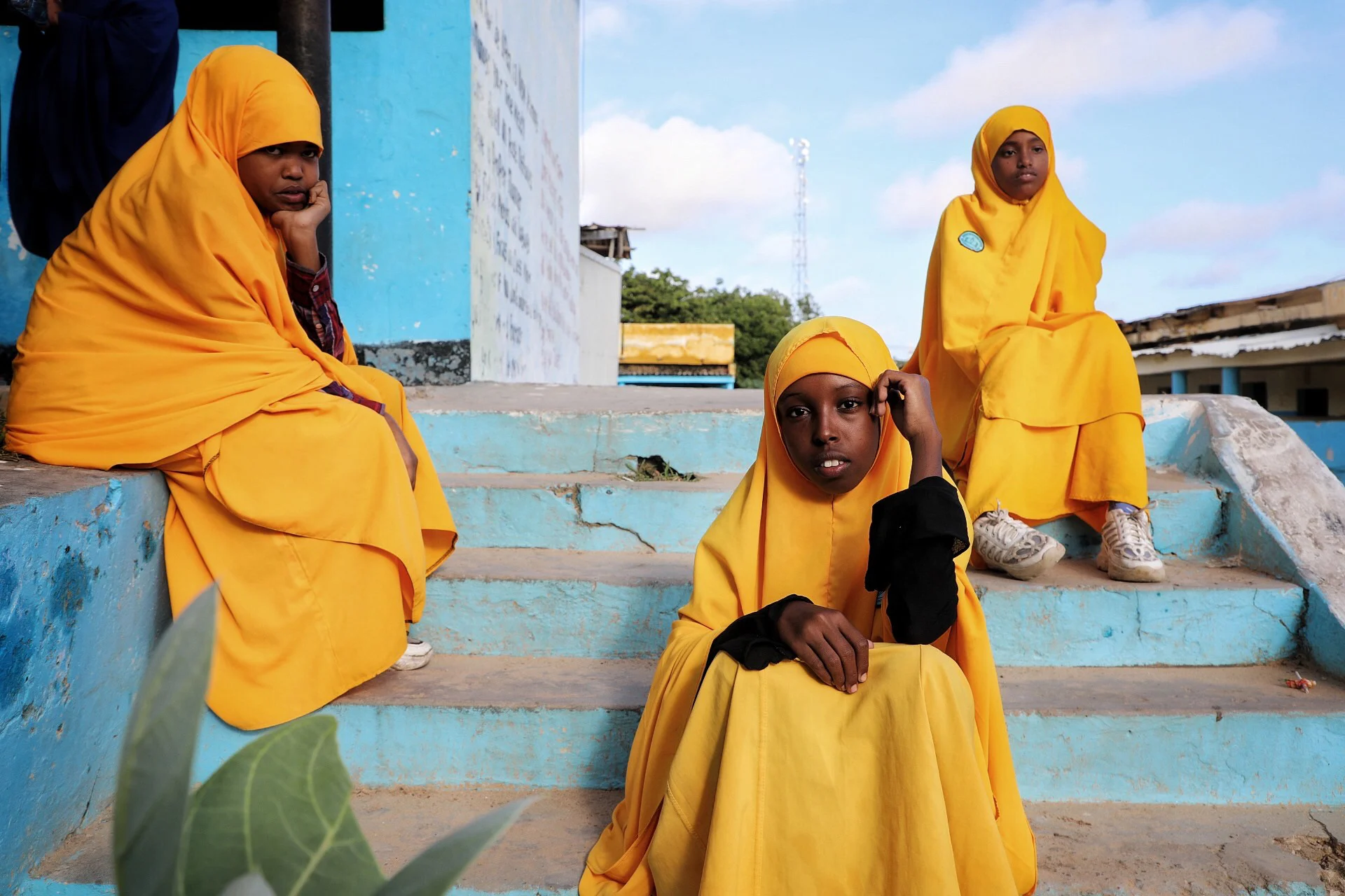 School girls pose for a photo after class in Mogadishu, Somalia