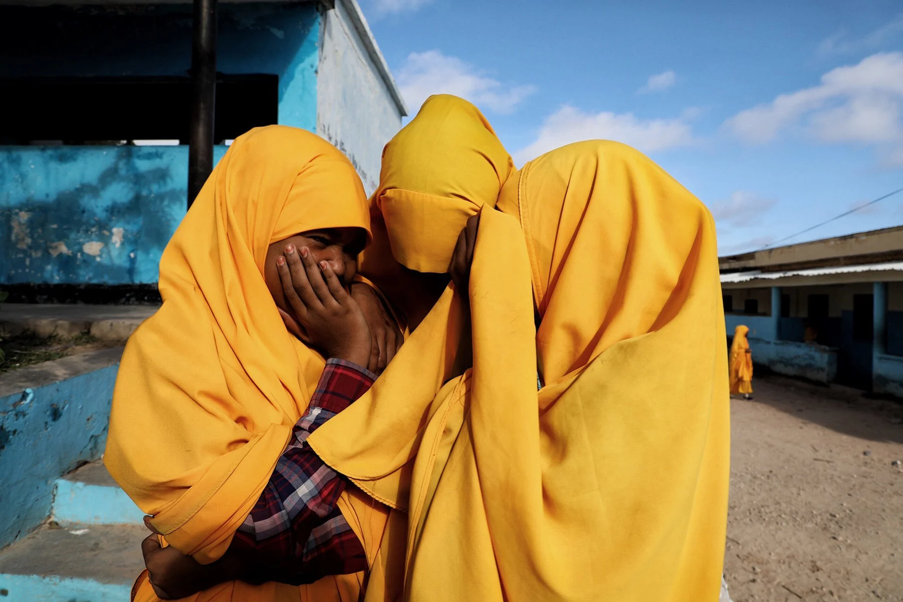 School girls pose for a photo after class in Mogadishu, Somalia