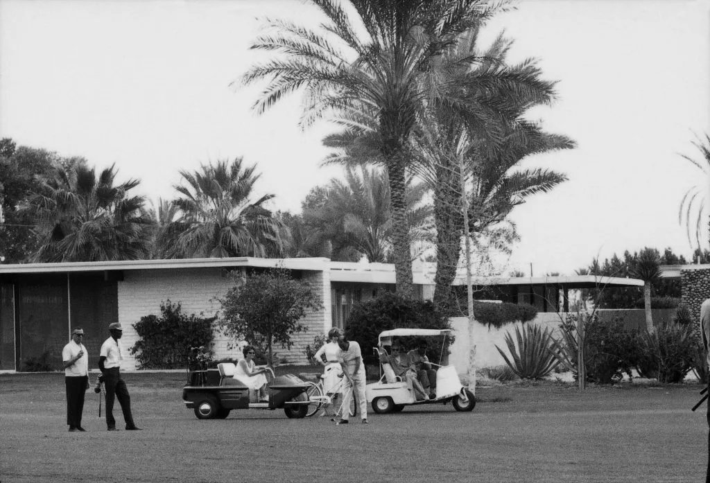Frank Sinatra golfing with his friends, Palm Springs, 1960