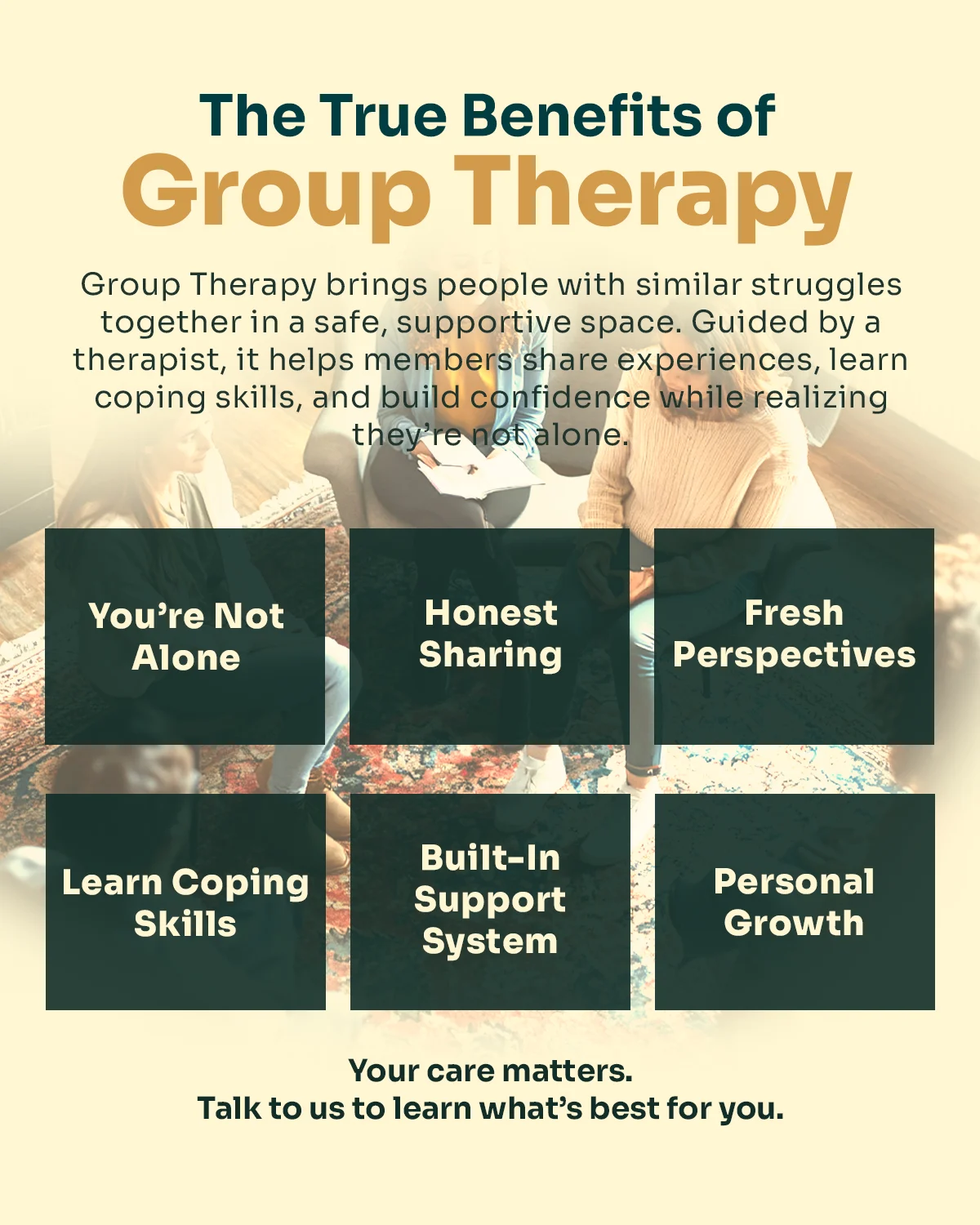 Infographic on True Benefits of Group Therapy