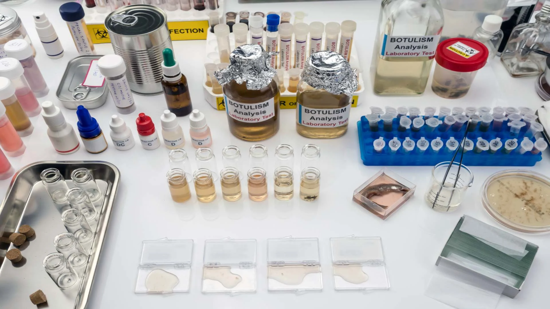 a lab setting that has many different chemicals and bottles to make schedule 3 drugs