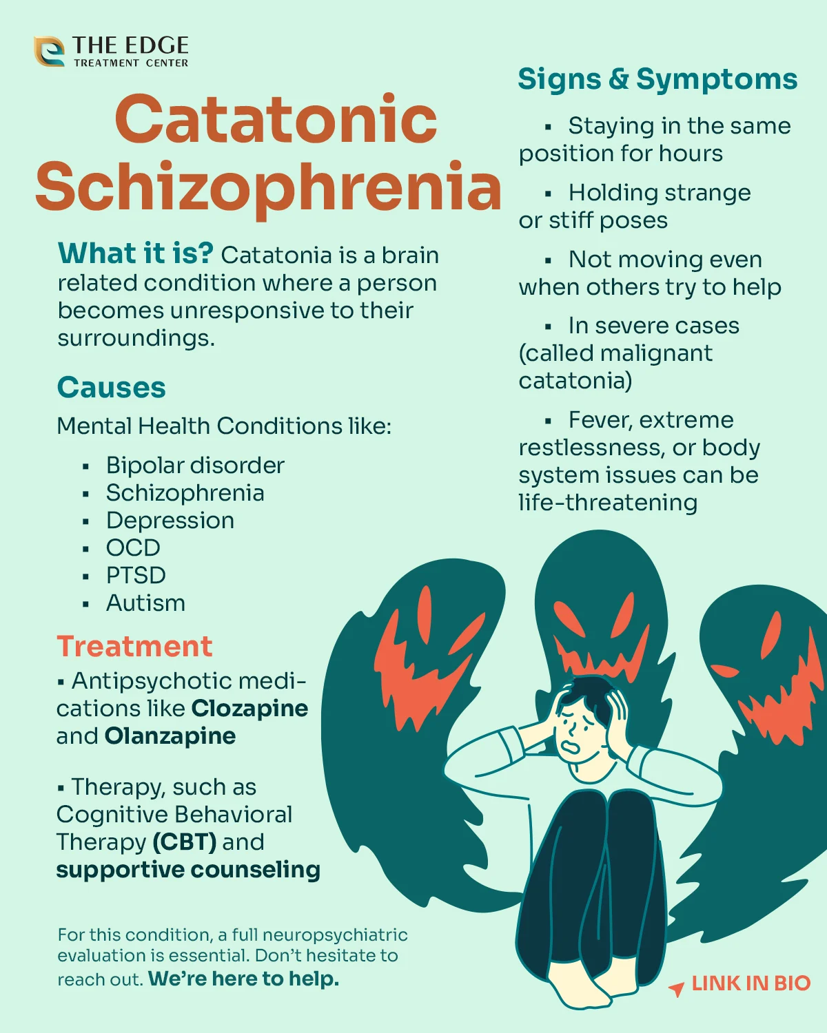 Infographics of Catatonic Schizophrenia Signs and Symptoms, Causes and Treatment