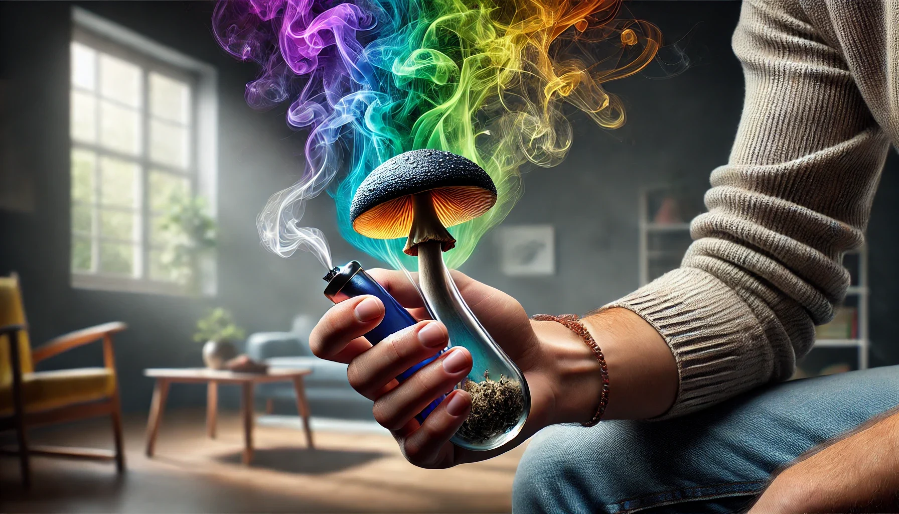 Can you smoke shrooms? A shroom pipe being smoked with rainbow smoke. Can you smoke shrooms? A shroom pipe being smoked with rainbow smoke.