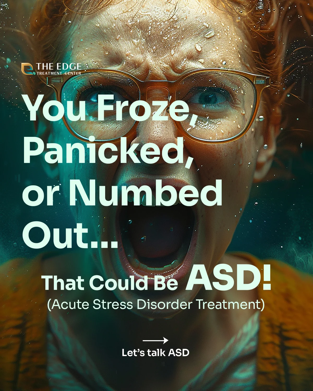 Acute Stress Disorder Treatment Infographic showing a horrified woman's face