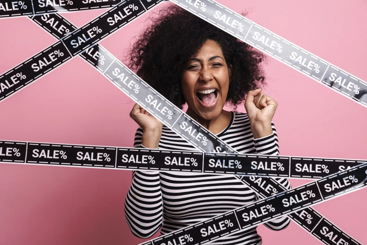 Shopping Addiction: Woman excited about shopping sales
