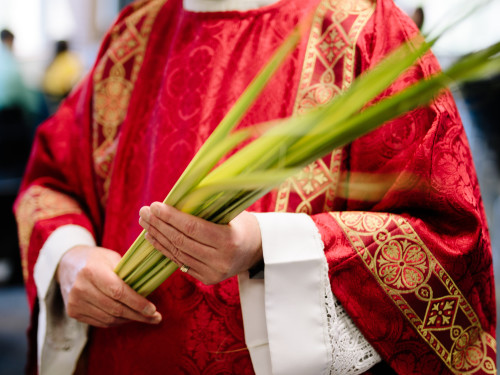 Religious person holding palm leaves