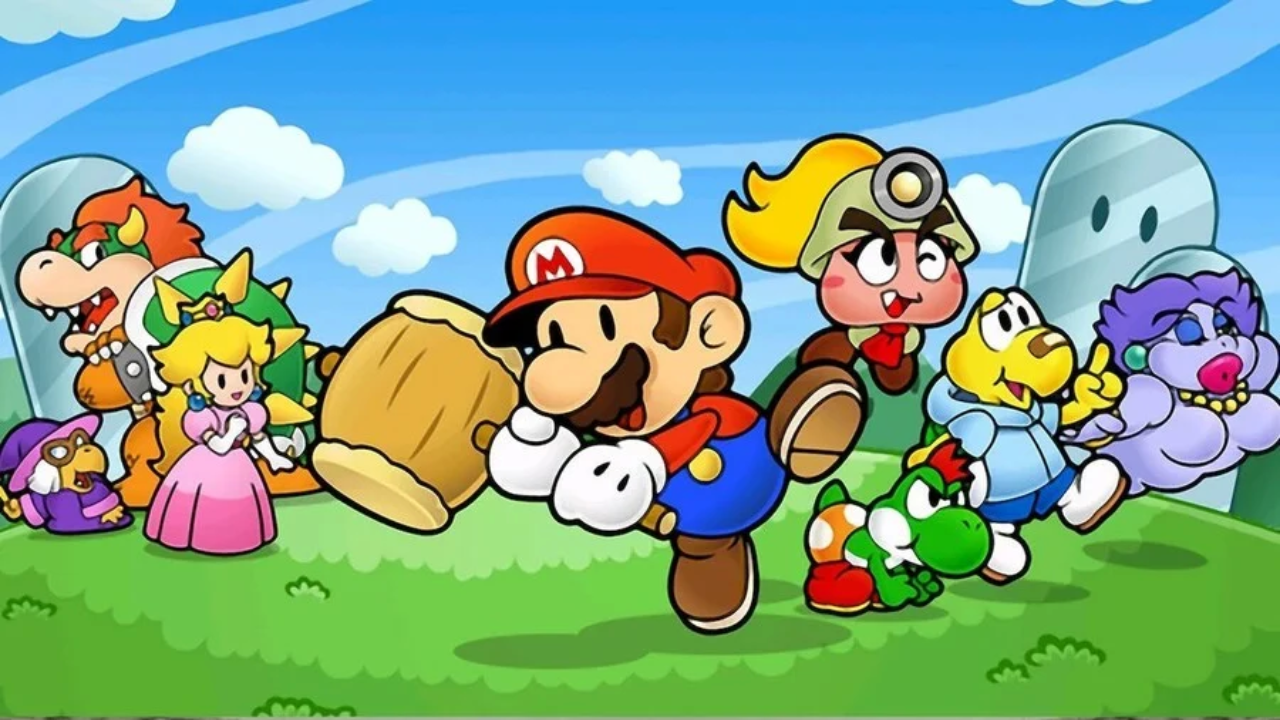 Paper Mario: The Thousand Year Door - (Left to Right) Kami Koopa, Bowser, Princess Peach, Mario, Goombella, Yoshi, Koops, Madame Flurry | Image: Nintendo