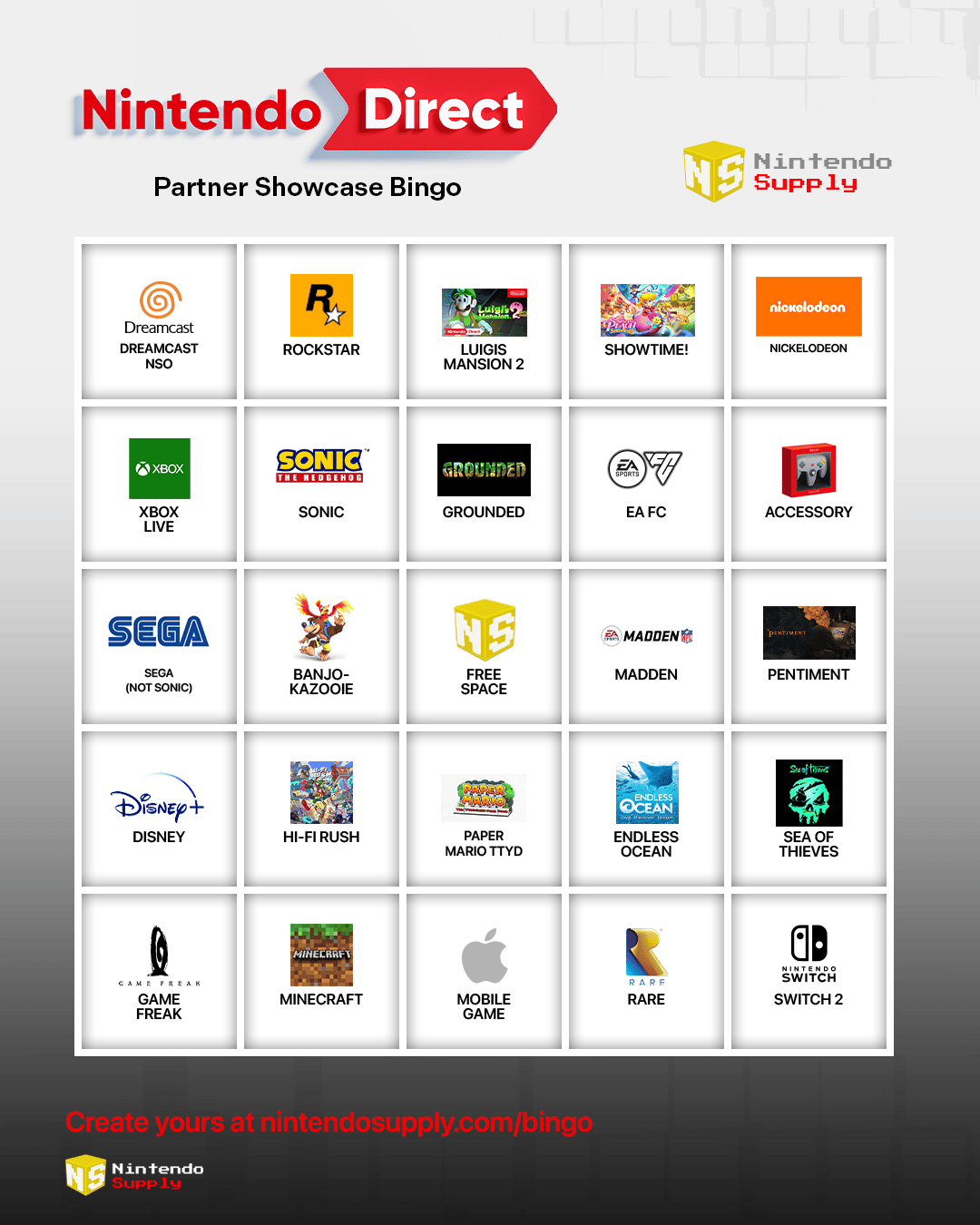 Nintendo Direct Bingo Card Generator | Image: Nintendo Supply