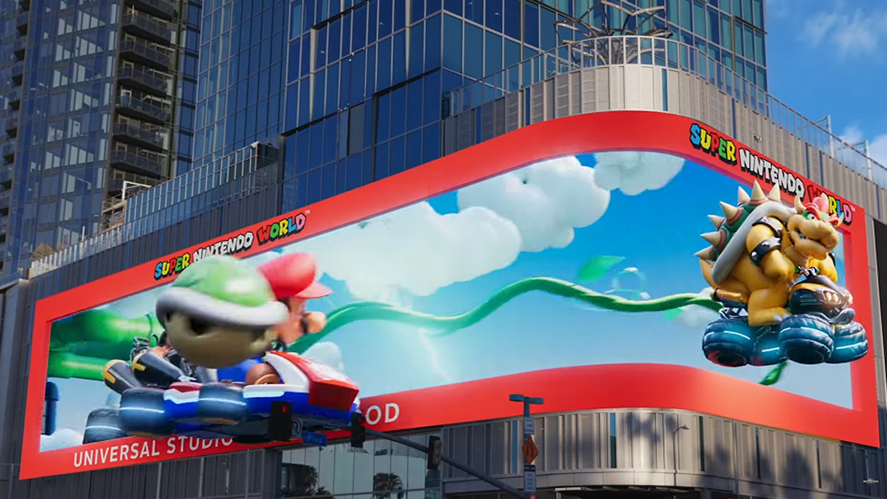 Super Nintendo World Mario Kart Ride Showcased on Los Angeles 3D Billboard