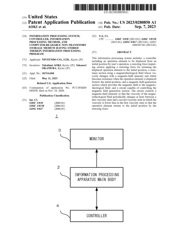 U.S. Patent Application Publication - AOIK et al. | Image: U.S. Patent Office; Nintendo CO., LTD